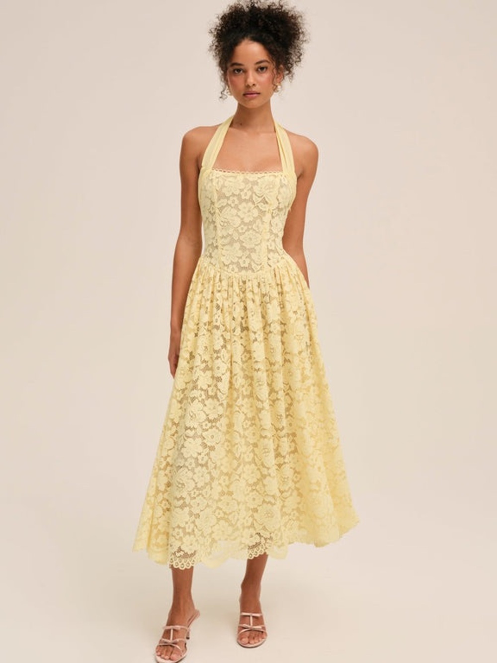 $389 NWT For Love And Lemons Lakeside Midi Dress in Yellow Sz Small